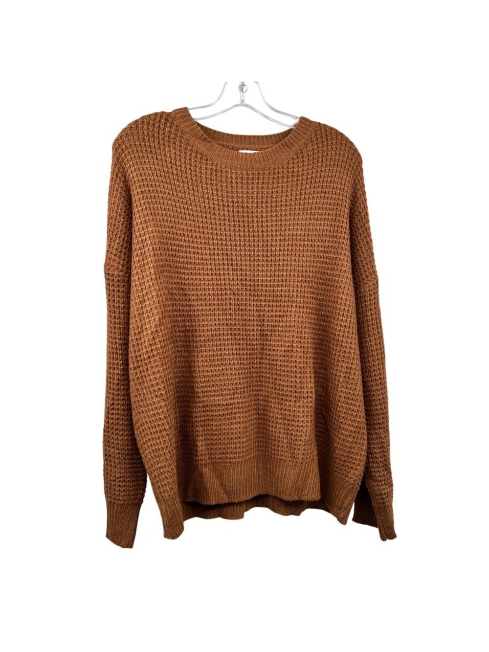The Pulse Boutique Womens Waffle Knit Sweater Long Sleeve Brown Medium